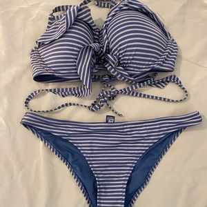 Aerie ruffle bikini | blue and silver stripe